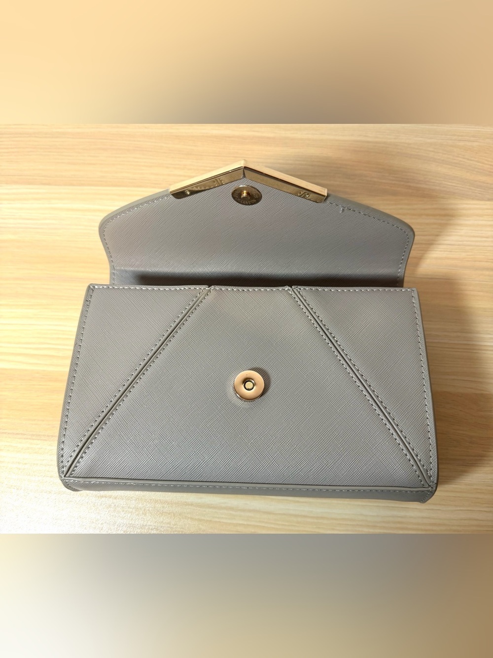 Dexmay Taupe Envelope Wristlet Clutch with Gold Accent - Picture 2 of 6